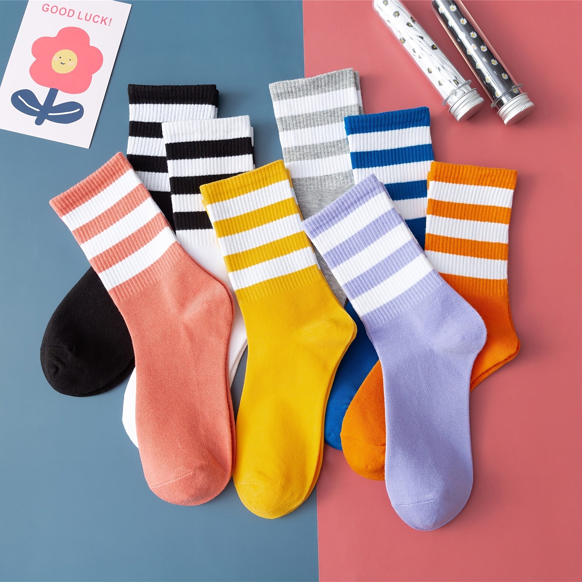 5 Pairs Striped Sports Socks Women's Stockings & Hosiery