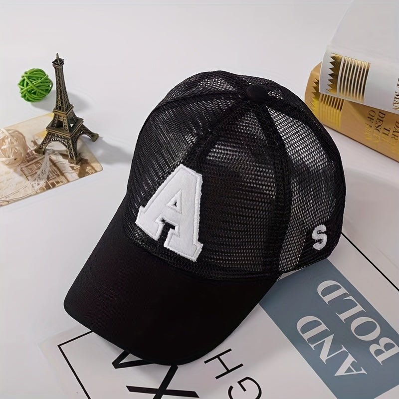 Kids Letter A Embroidered Baseball Cap Mesh Sun Screen Sport Hat