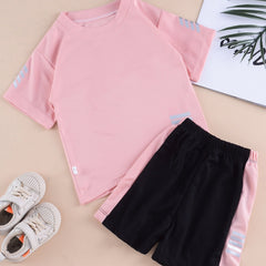2pcs Boyds Crew Neck Quick Dry T Shirt & Shorts Set For Summer Kids Sports