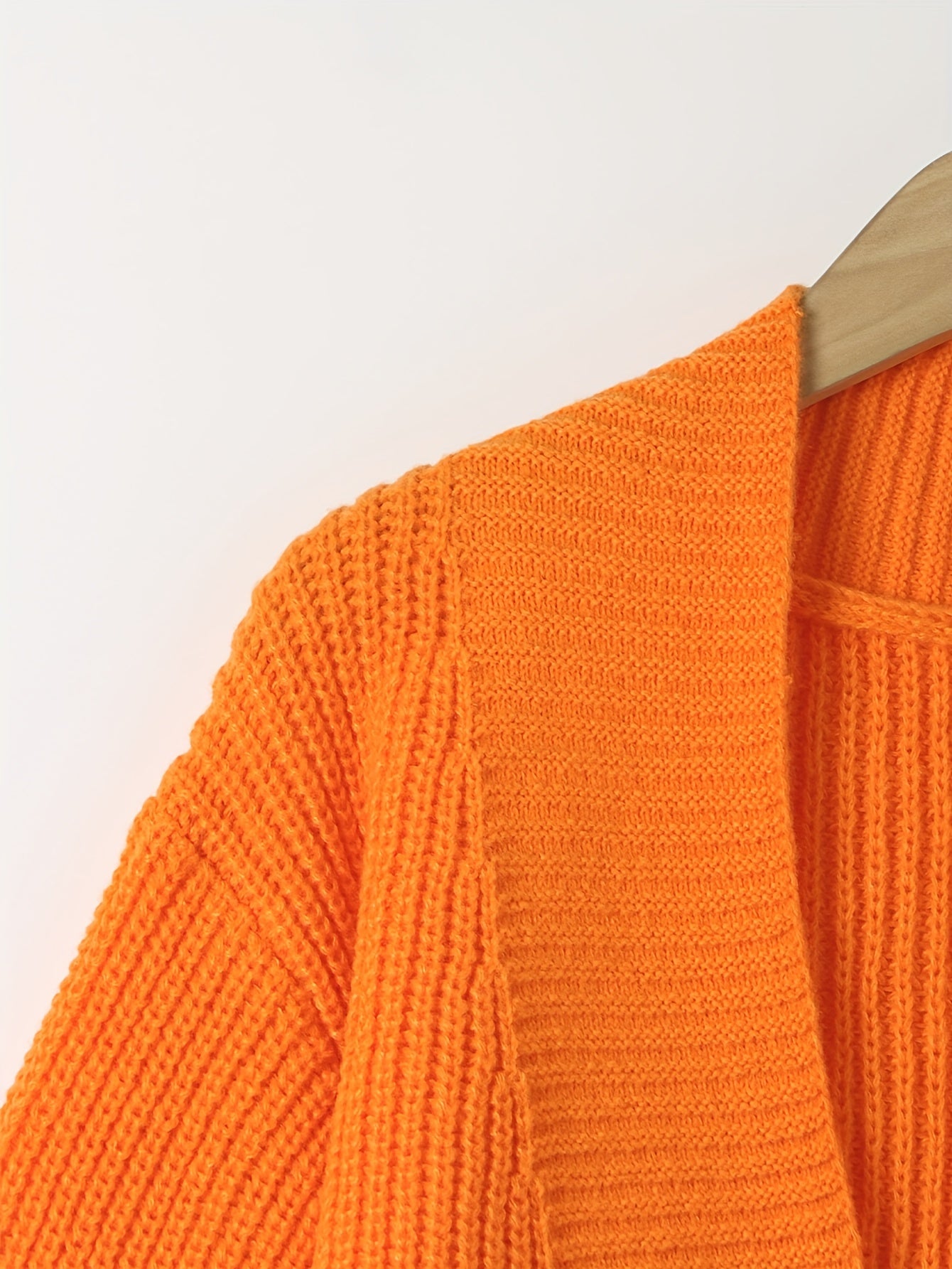 Solid Lantern Sleeve Open Front Cardigan With Pockets