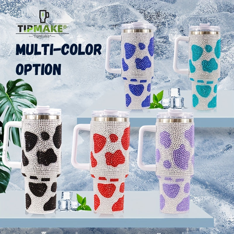 Cow Print Water Bottle Portable Creative Water Cup With Handle And Straw Lid