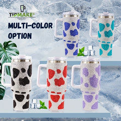 Cow Print Water Bottle Portable Creative Water Cup With Handle And Straw Lid