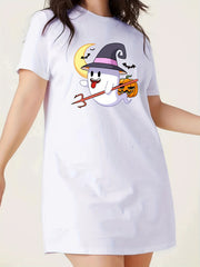 Halloween Lounge Dress Women's Ghost & Pumpkin Print Nightdress