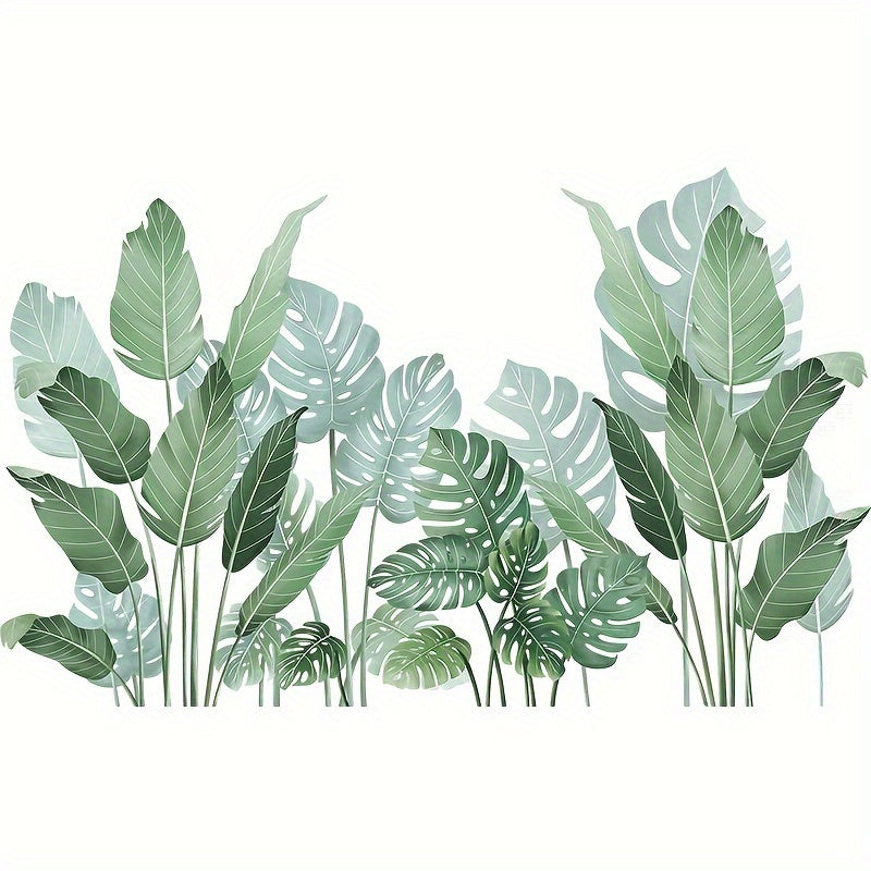2pcs Tropical Green Plant Leaves Wall Stickers Bedroom Decorative Pvc Removable