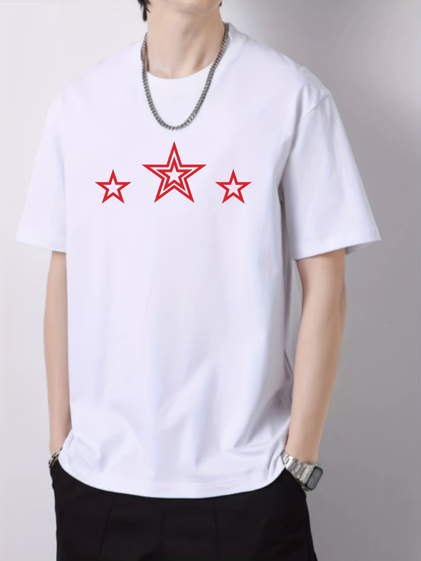 Pentagram Pattern Solid Print Men's Graphic Cotton T-shirt