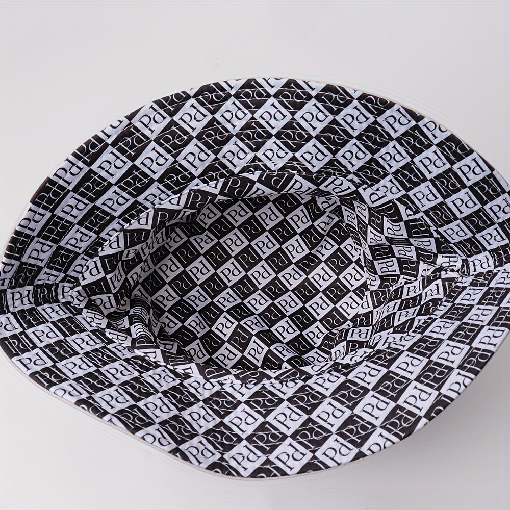 P Embroidery Bucket Hat Casual UV Protection Fisherman Cap Sunscreen Basin Hat