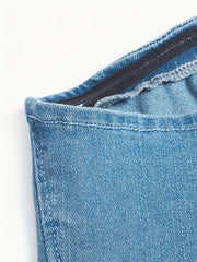 Slim Fit Denim Tube Top Off The Shoulder Zip Back Denim Bandeau