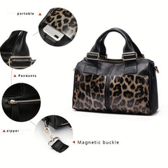 Women's Large Capacity Animal Print Leather Tote Bag