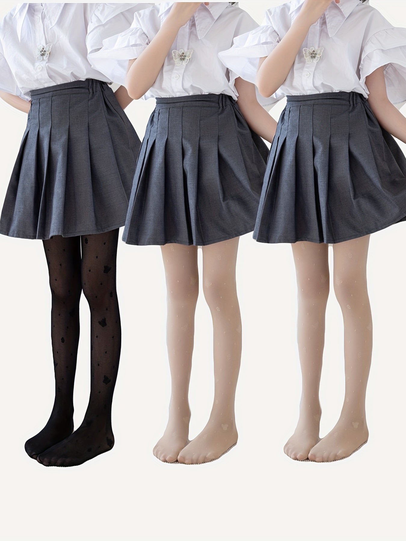 3pcs Girls' Pantyhose Leggings Butterfly Jacquard Slim Footed Legging
