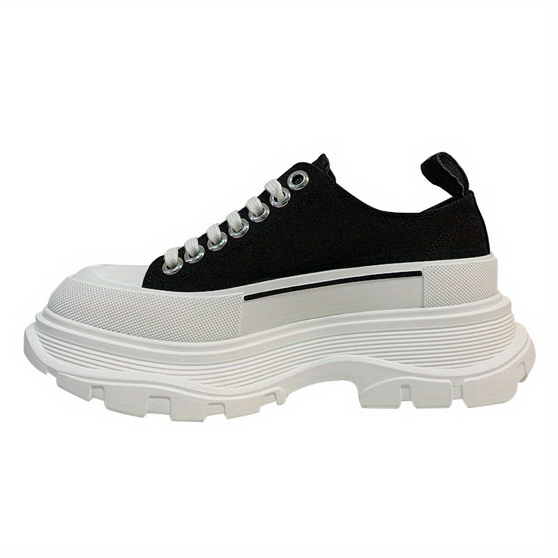 Women's Chunky Heel Platform Canvas Sneakers