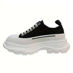 Women's Chunky Heel Platform Canvas Sneakers
