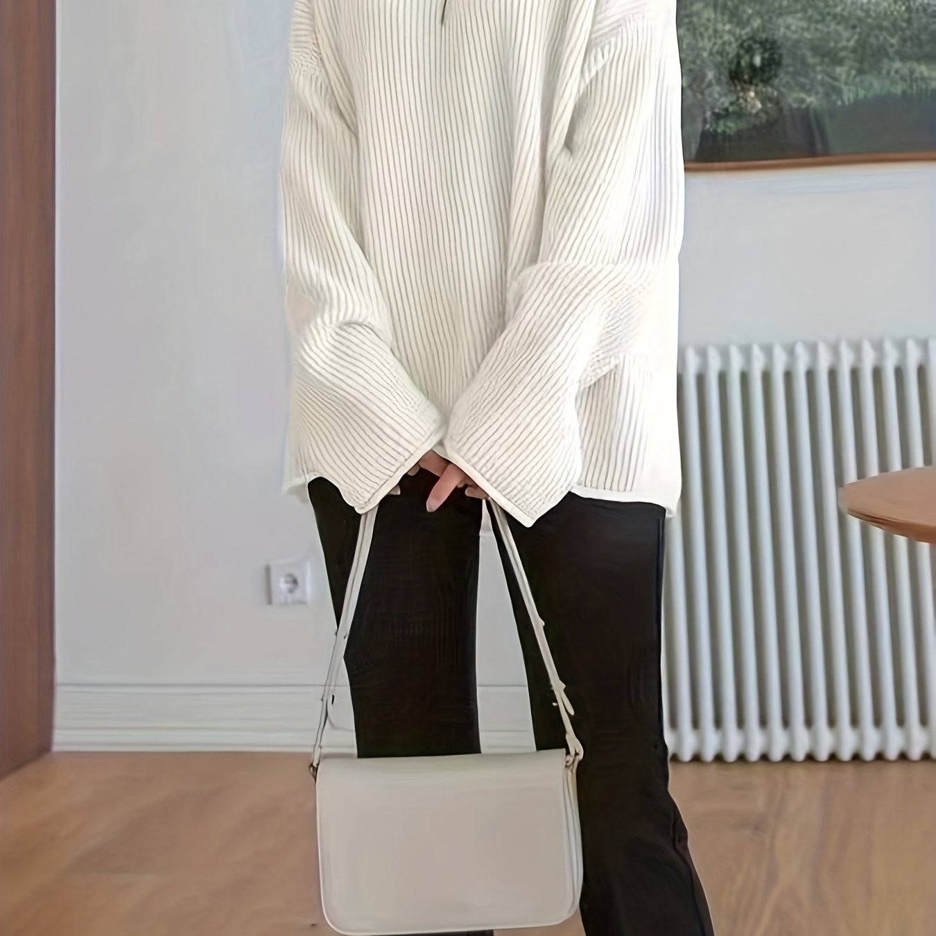 Casual Sweater Women's Plus Solid Ribbed V Neck Pullover