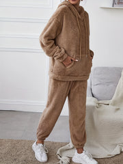 Solid Fuzzy Fleece Hoodie & Joggers Set