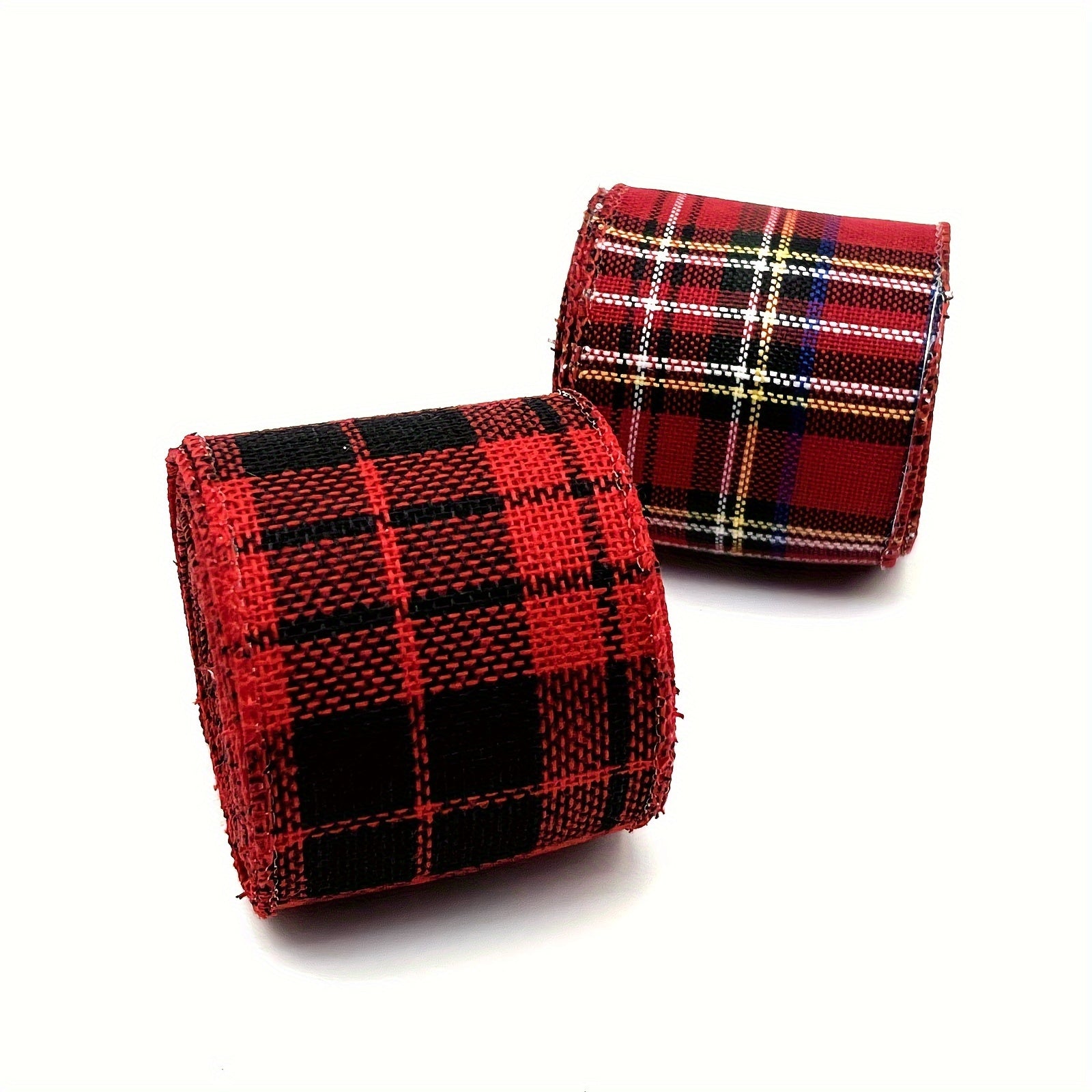 1pc 4.57m Christmas Metallic Wired Edge Ribbon Red Check Stripes Ribbon Big Bow