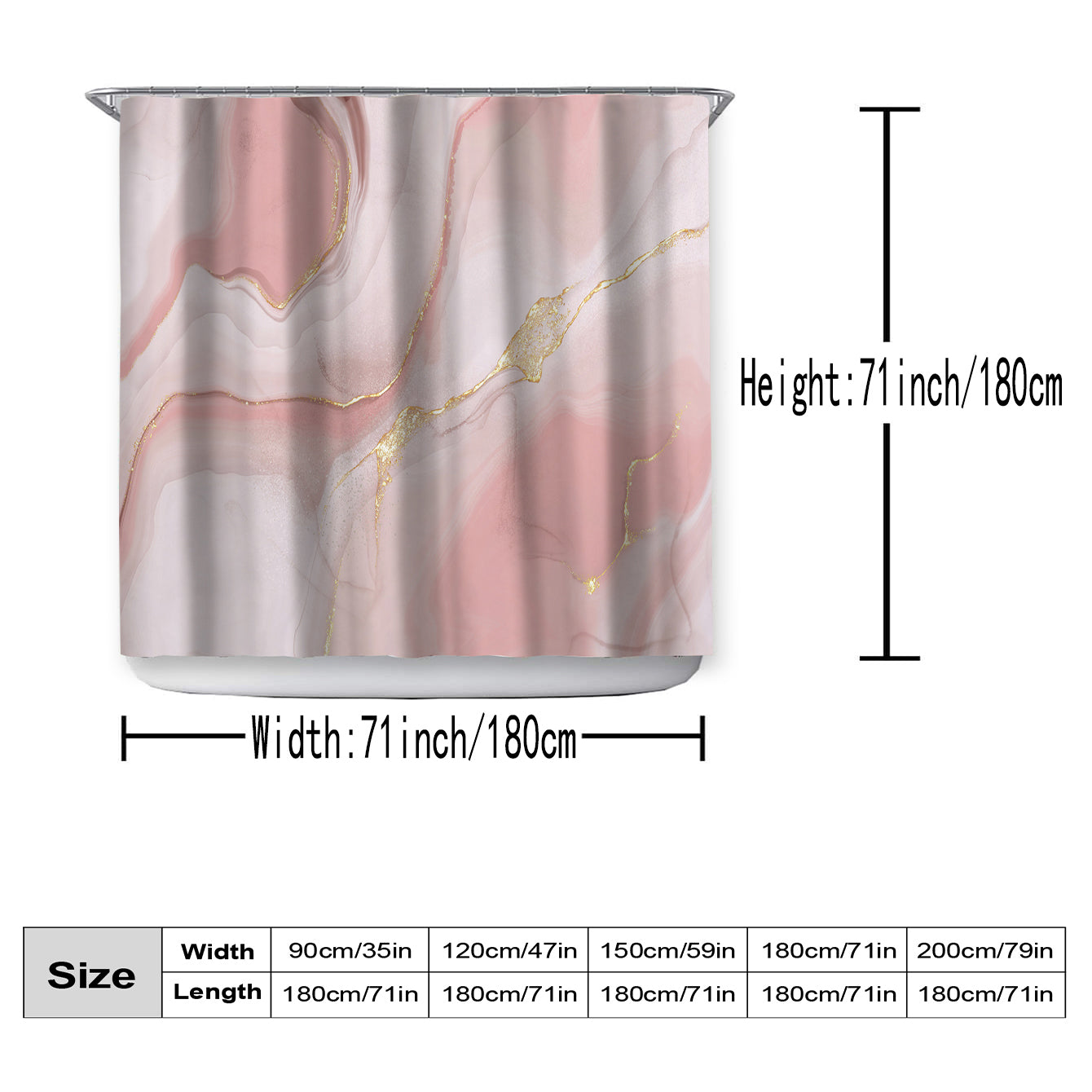 Pink Marble Shower Curtain Set Waterproof Bathroom Decor