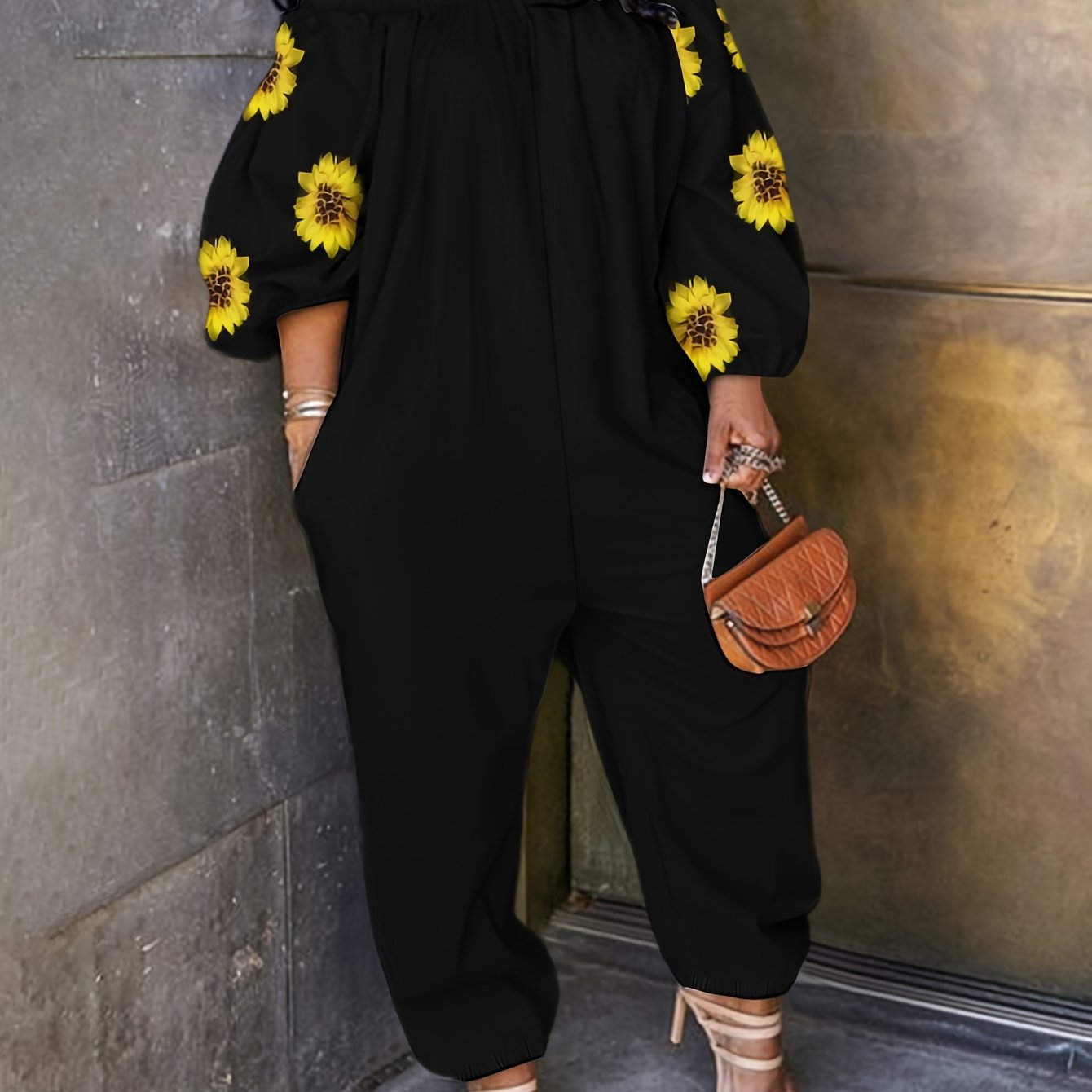 Floral Print Off Shoulder Tapered Leg Jumpsuit