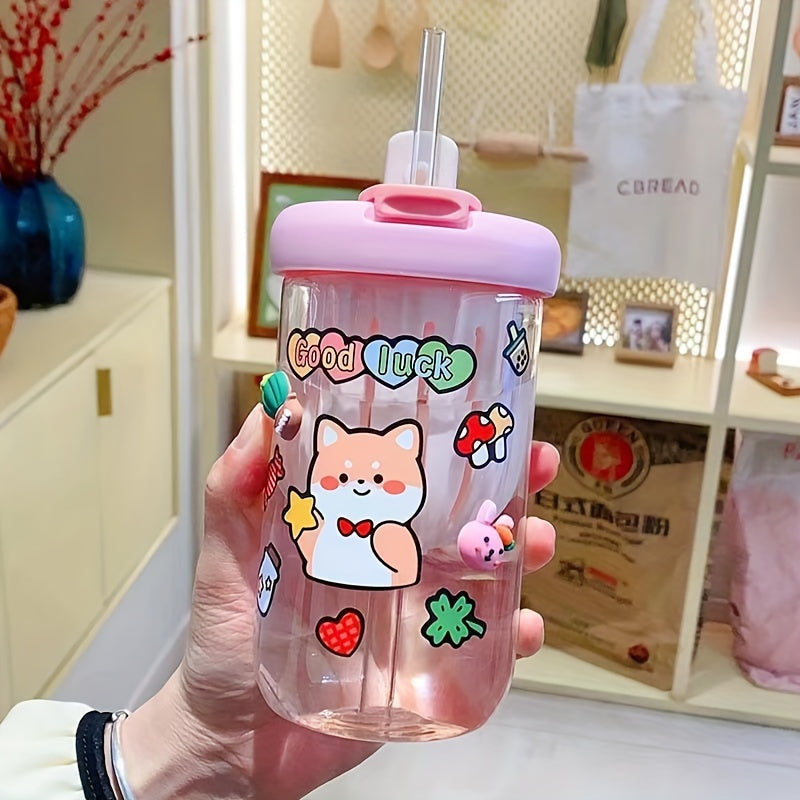 500ml Cartoon Plastic Water Bottle with Straw