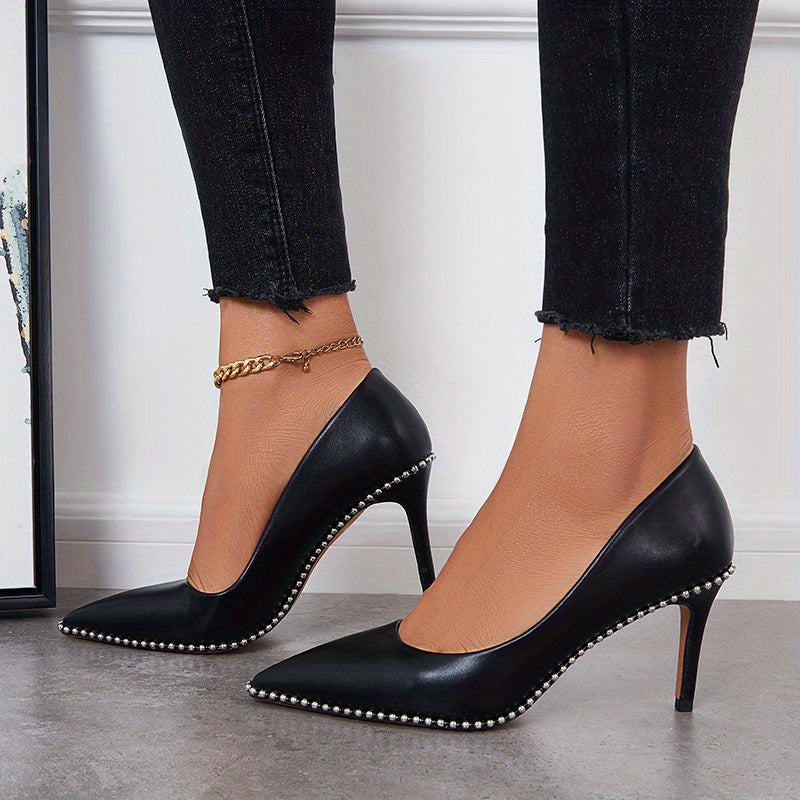 Sexy Pointed Toe High Heels Metal Beads Stiletto Heels Dress Pumps