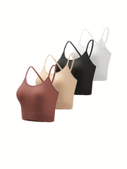 4pcs Ribbed Wireless Cami Tops Cross Back No Padding Cami Top