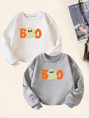 2pcs Boo Print Sweatshirt For Boys Casual Graphic Stretch Fabric Autumn Winter