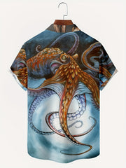 Octopus Print Men's Casual Short Sleeve Shirt for Summer Vacation