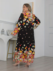 Floral Print Long Sleeve Plus Size Maxi Dress