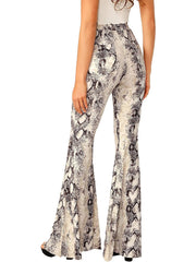 Crocodile Print High Waist Flare Leg Pants