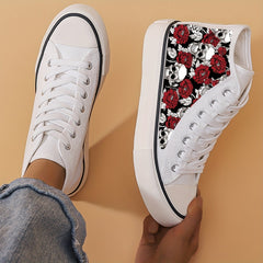 Girls' High Top Skull & Rose Skate Shoes Lace Up Sneakers