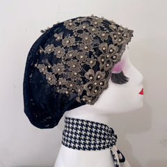 Vintage Flower Beaded Turban Cap Embroidery Head Scarf Chemo Cap