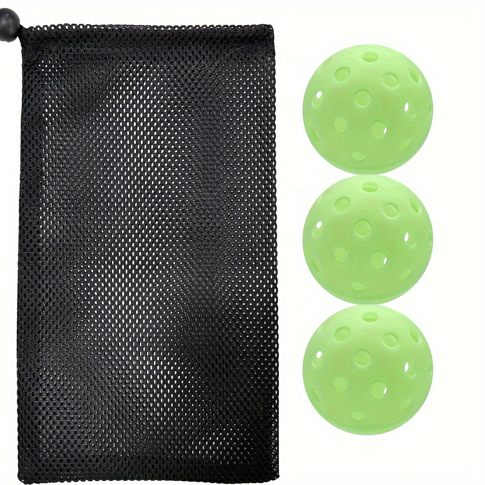 3pcs Luminous Pickleball 40 Holes Outdoor Pickleball With Net Bag