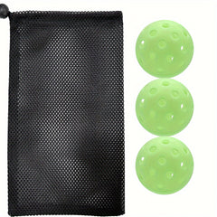 3pcs Luminous Pickleball 40 Holes Outdoor Pickleball With Net Bag