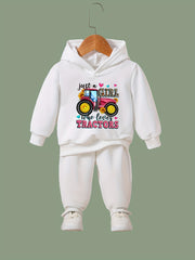 Girls Truck Pattern Hooded Sweatshirt & Solid Sweatpants Set