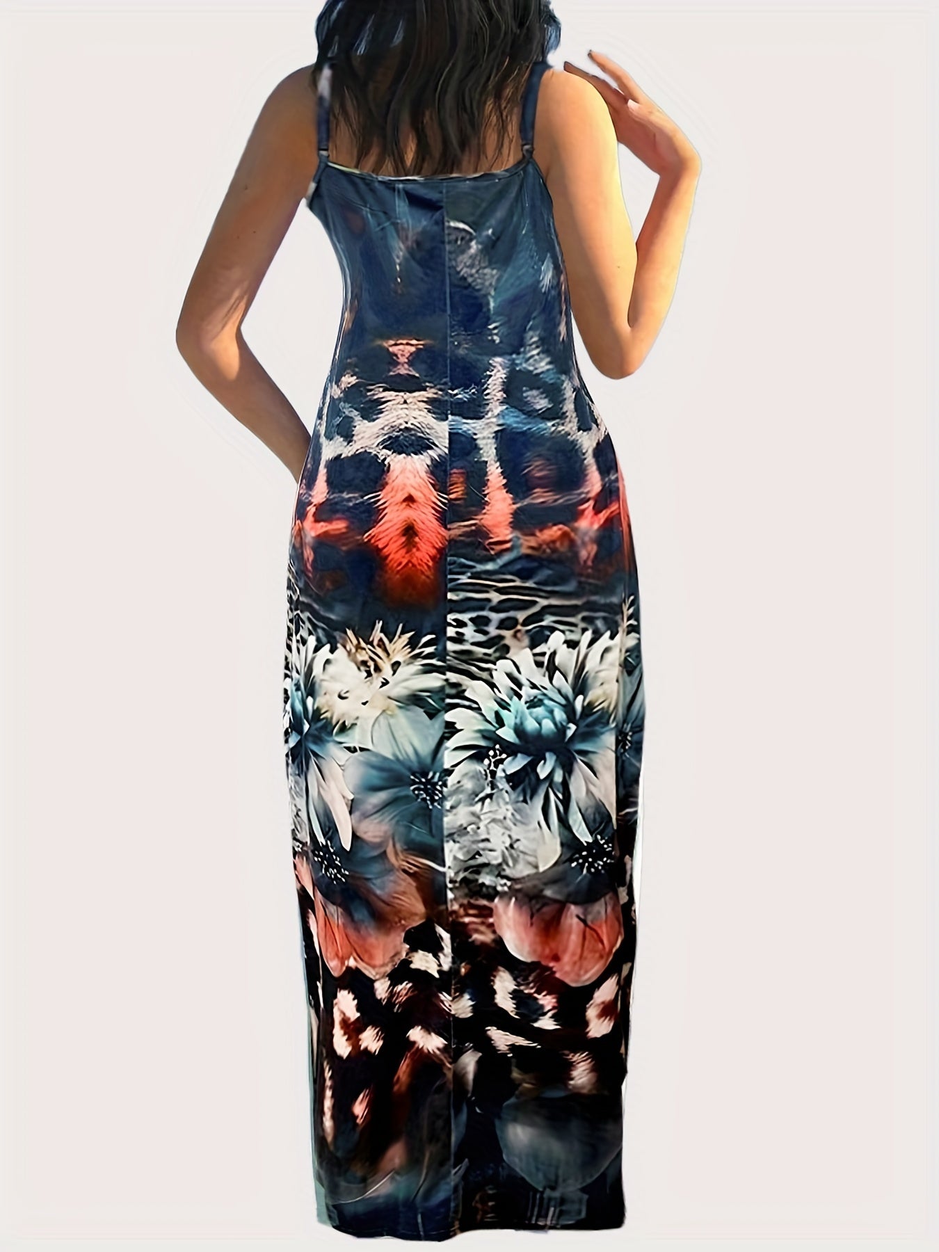 Colorblock Leopard & Floral Print Maxi Cami Dress