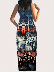 Colorblock Leopard & Floral Print Maxi Cami Dress