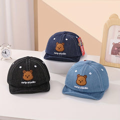 Kids' Adjustable Sunshade Baseball Cap with Bear Embroidery