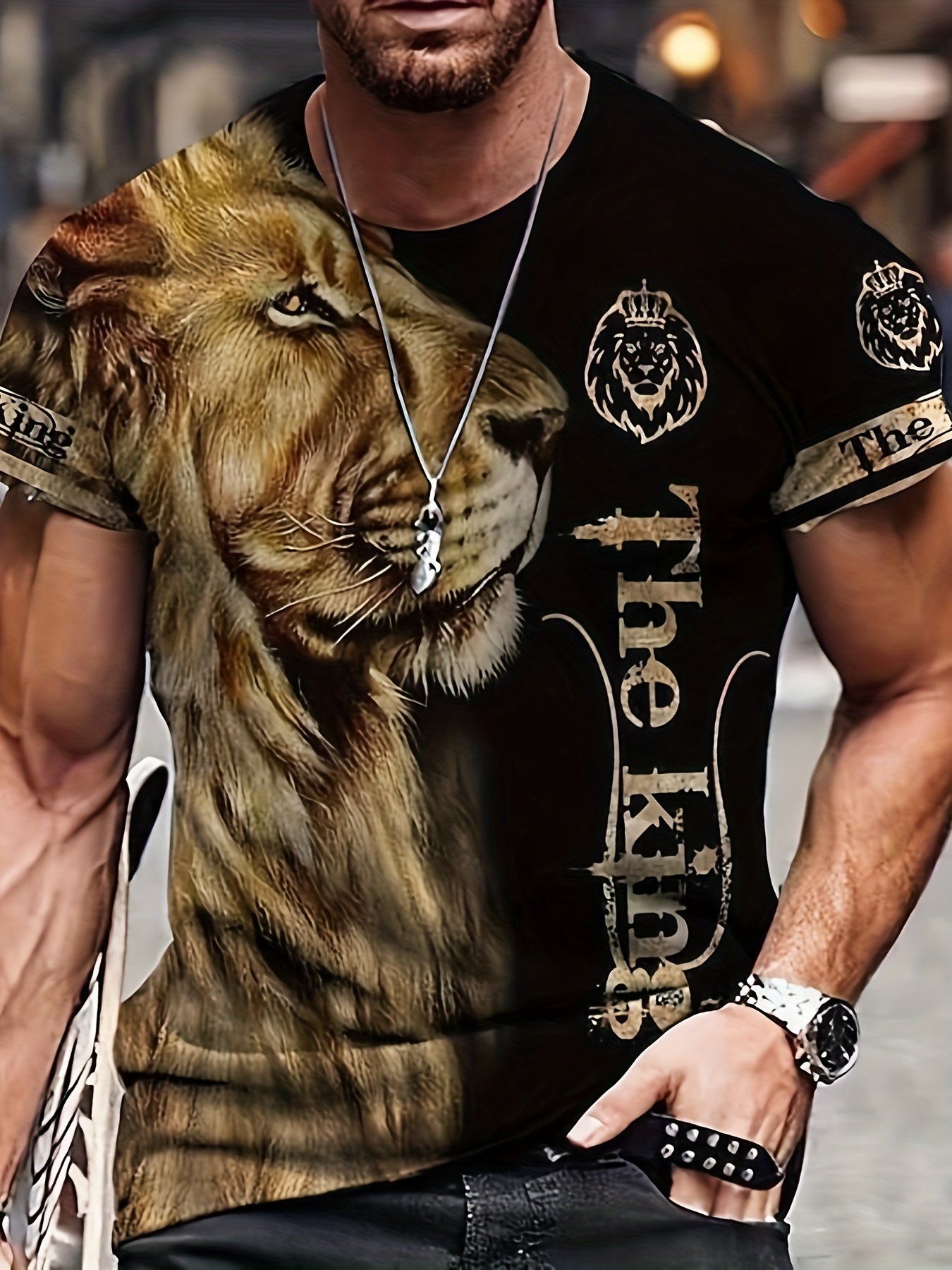 Men's Lion Graphic T Shirt Athletic 3D Print Crew Neck Tee