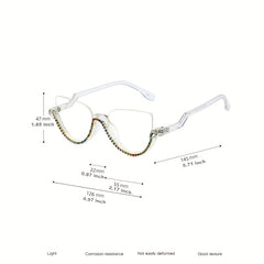 Semi Rimless Clear Lens Rhinestone Cat Eye Glasses