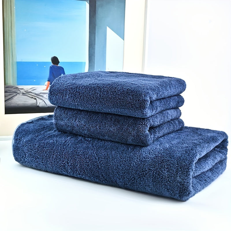 3pcs High Density Coral Fleece Towel Set Soft & Absorbent