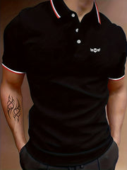 Skull Print Men's Casual Button Up Short Sleeve Polo Shirt