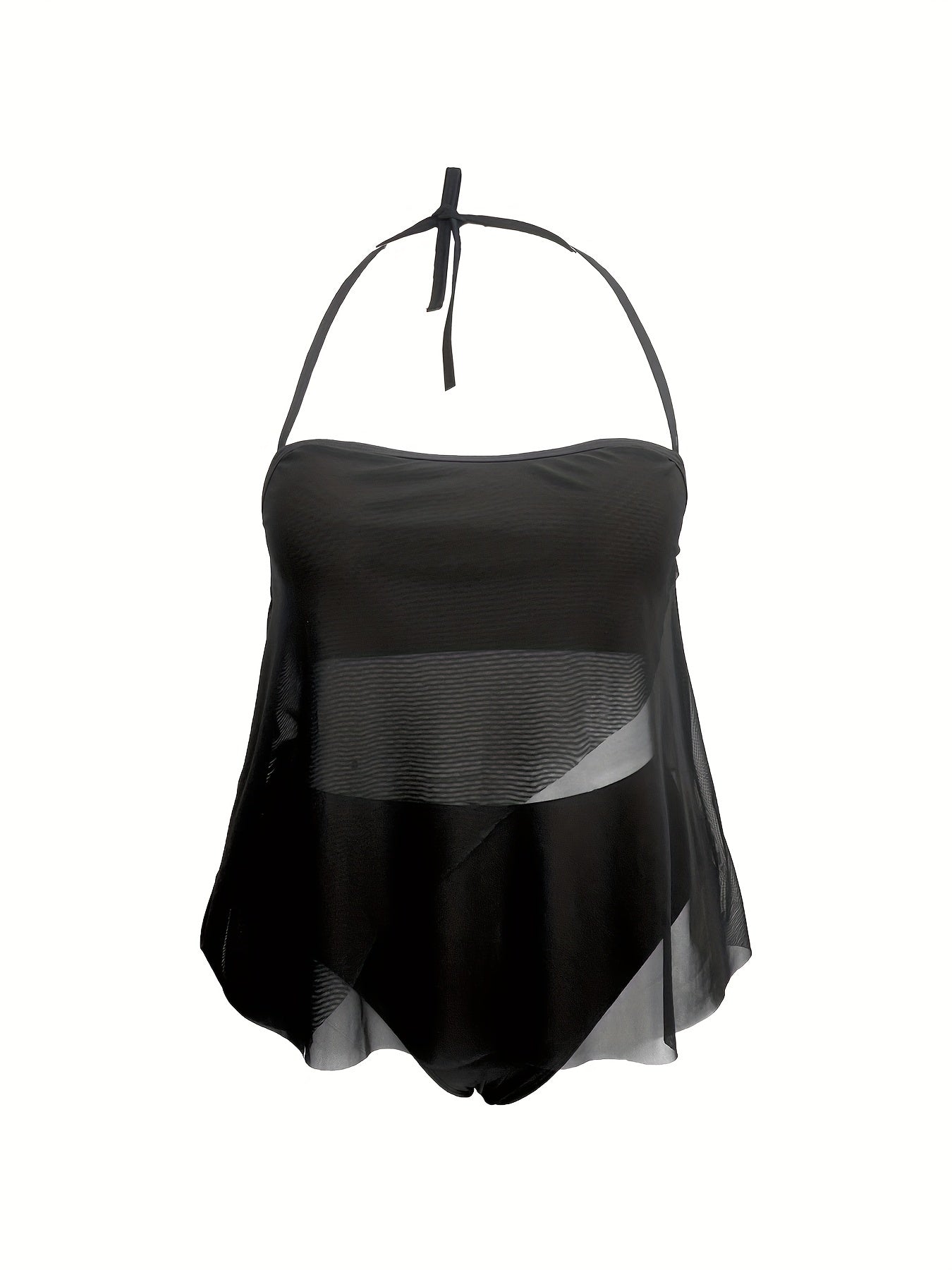 Vacay Tankini Set Plus Size Halter Neck Beachwear Two Piece Set