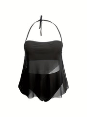 Vacay Tankini Set Plus Size Halter Neck Beachwear Two Piece Set