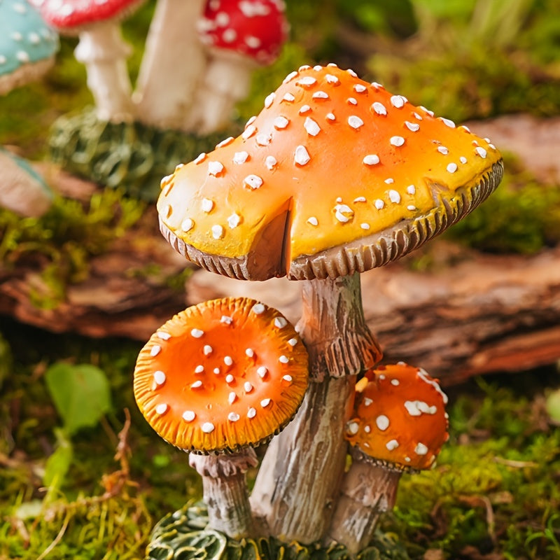 3 Mushroom Figurines Fairy Garden Decor Micro Landscape Decoration