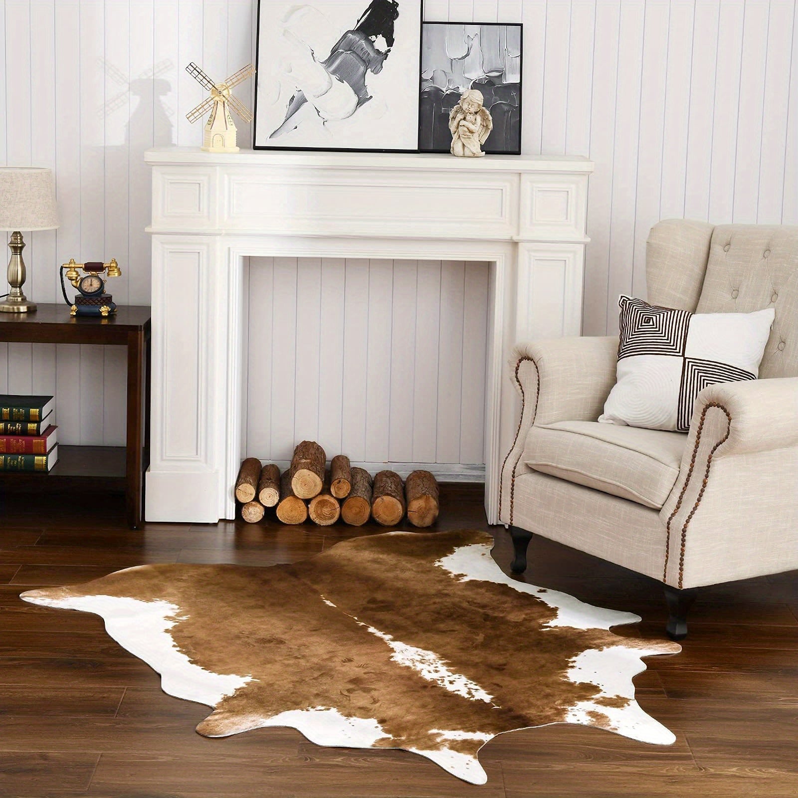 Large Faux Cowhide Rug 4.6x5.2ft Western Decor