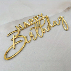 1pc Happy Birthday Art Handwriting Cake Toppers Birthday Cake Toppers Golden