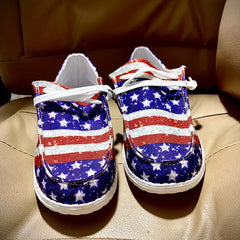 Women's Star & Striped Canvas Shoes Lace Up Lightweight Outdoor Shoes