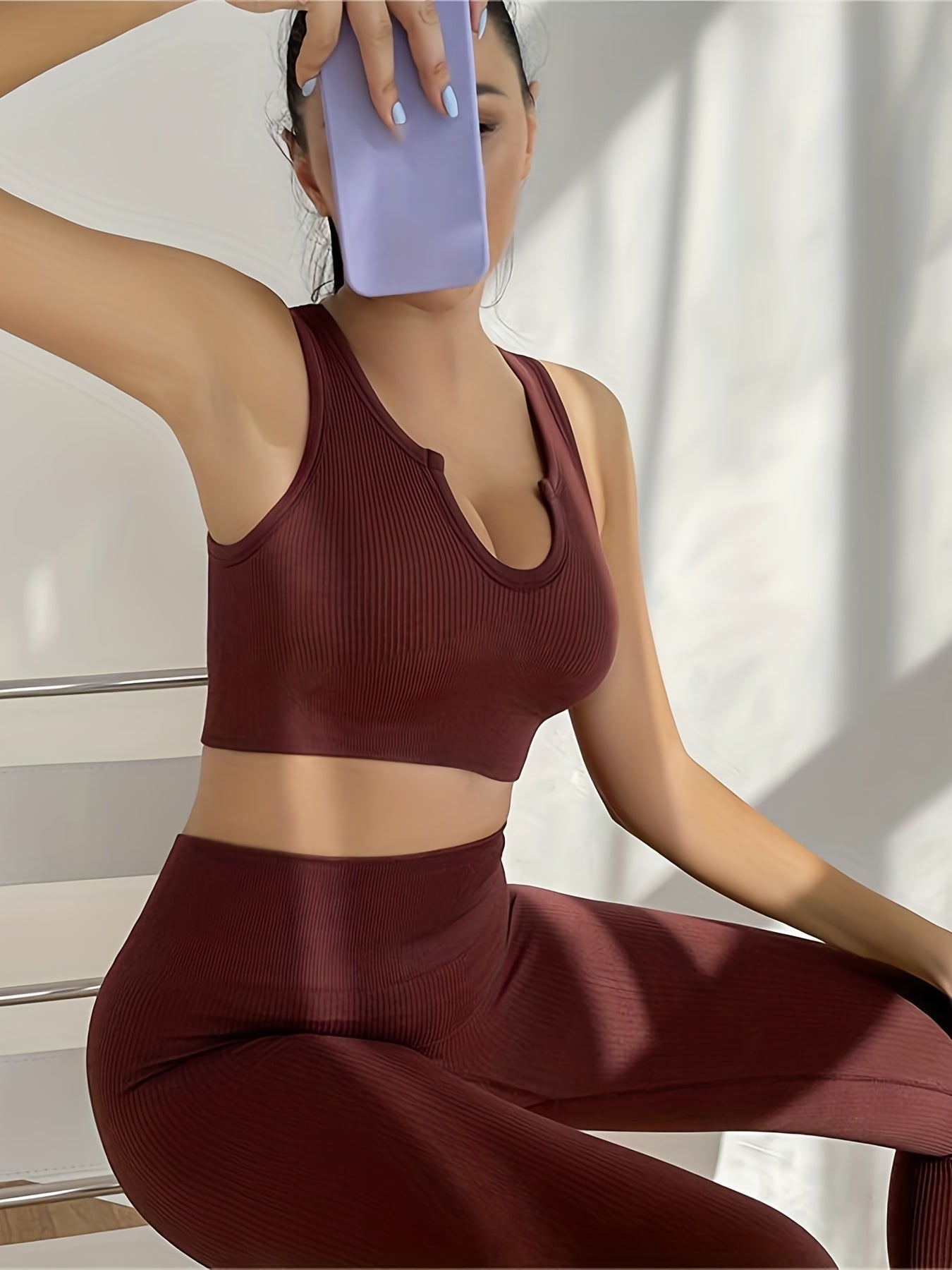 Women's Solid Yoga Set Sleeveless Sports Bra & Leggings