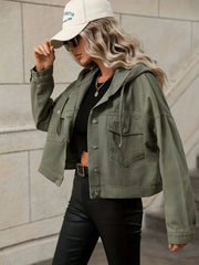 Green Long Sleeves Denim Jackets Hooded Coats