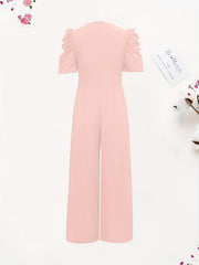 Sexy Plunging Neck Jumpsuit Ruched Short Sleeve Women's Clothing