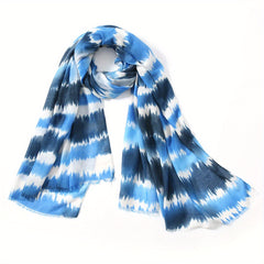 Boho Tie Dye Print Scarf Frayed Edge Thin Shawl