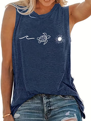 Women's Solid Graphic Tank Top - Sleeveless Crew Neck Tank